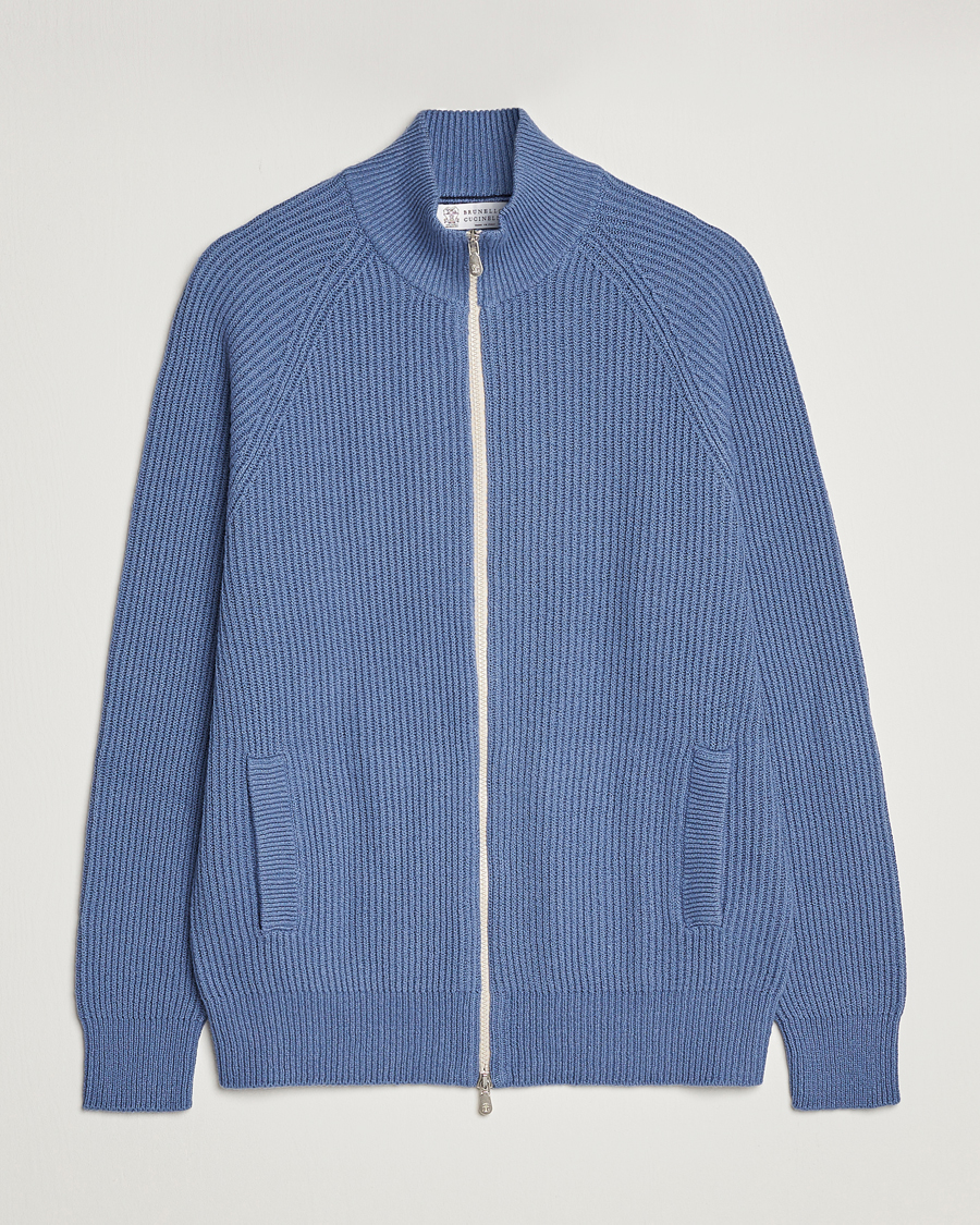 Men | Sweaters & Knitwear | Brunello Cucinelli | Heavy Zip Sweater Oxford Blue