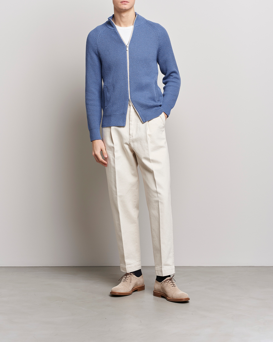Men | Sweaters & Knitwear | Brunello Cucinelli | Heavy Zip Sweater Oxford Blue