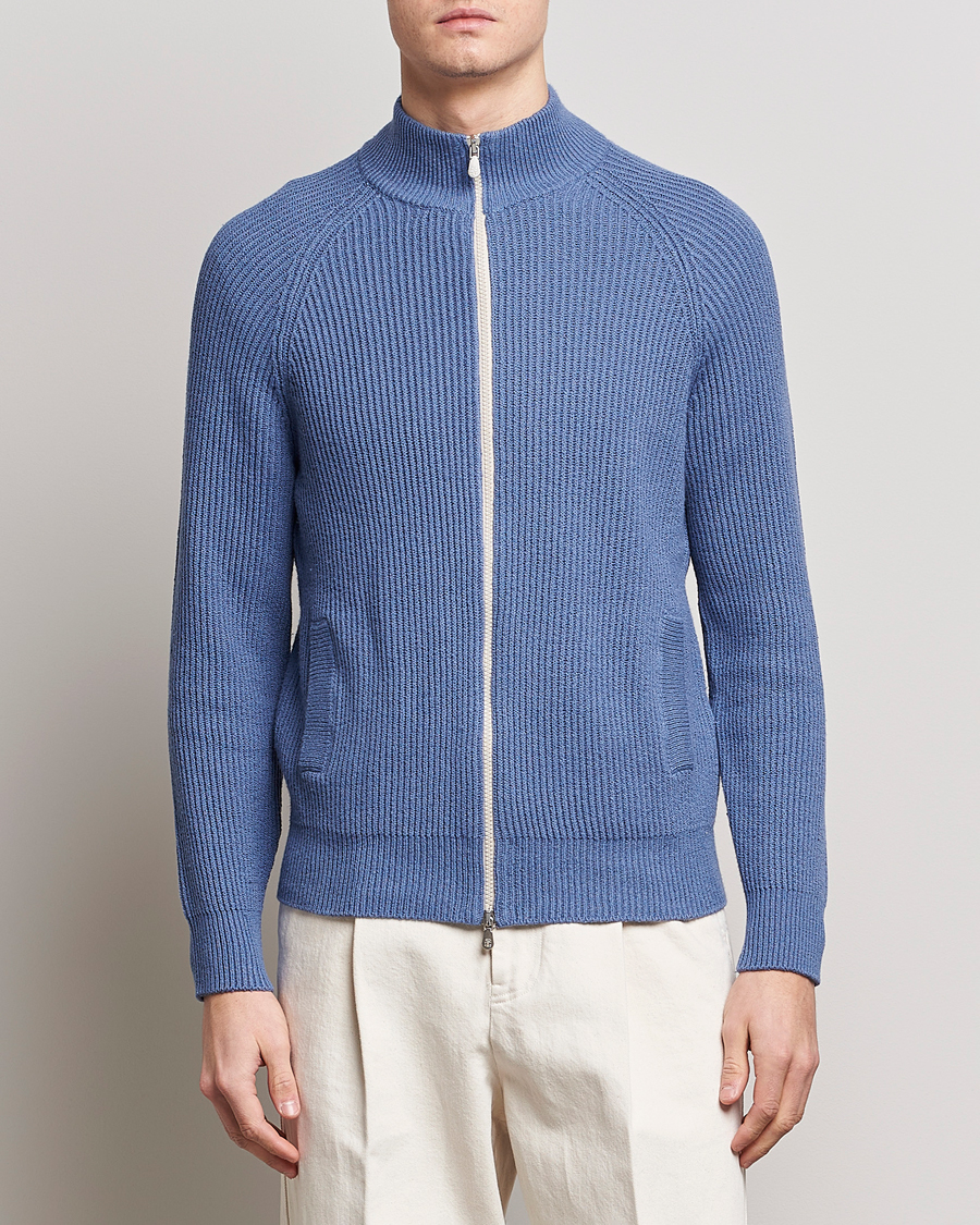 Men | Quiet Luxury | Brunello Cucinelli | Heavy Zip Sweater Oxford Blue