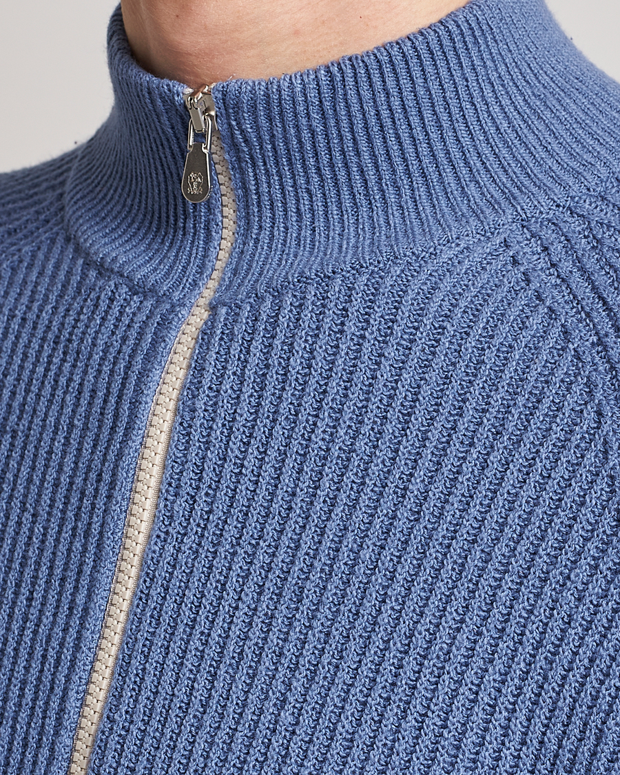 Men | Sweaters & Knitwear | Brunello Cucinelli | Heavy Zip Sweater Oxford Blue