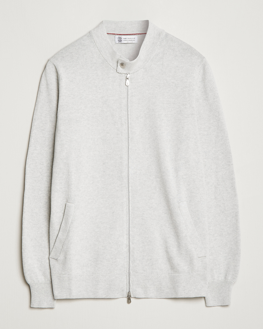 Men | Sweaters & Knitwear | Brunello Cucinelli | Knitted Zip Blouson Pearl Grey