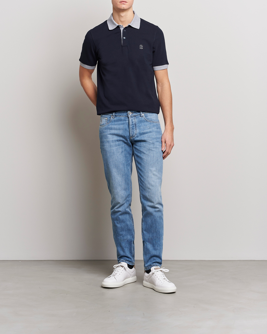 Men | Polo Shirts | Brunello Cucinelli | Short Sleeve Polo Piquet Navy