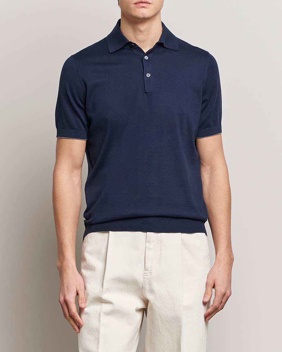 Men |  | Brunello Cucinelli | Short Sleeve Knitted Polo Navy