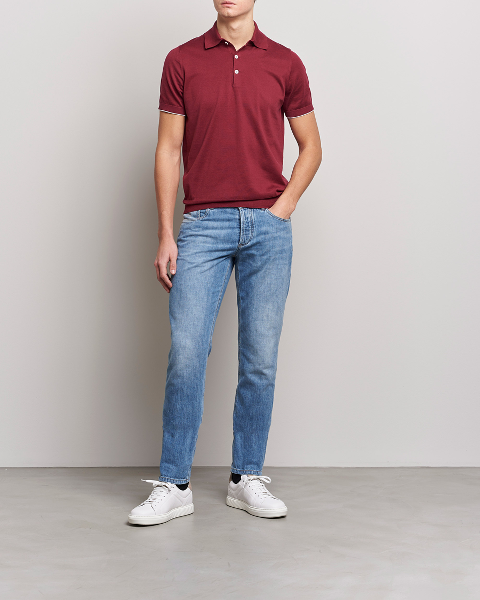 Men | Polo Shirts | Brunello Cucinelli | Short Sleeve Knitted Polo Burgundy
