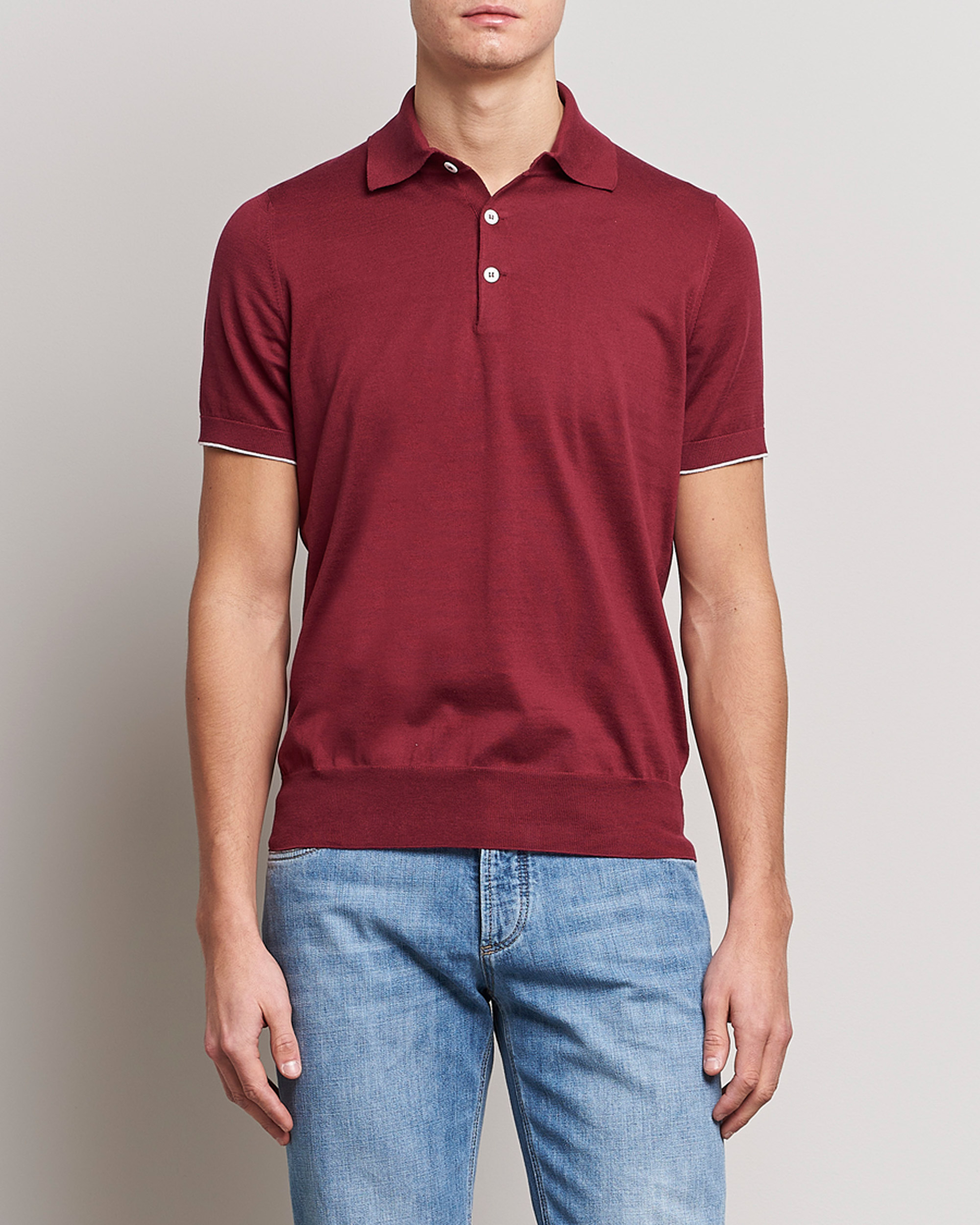 Men | Polo Shirts | Brunello Cucinelli | Short Sleeve Knitted Polo Burgundy
