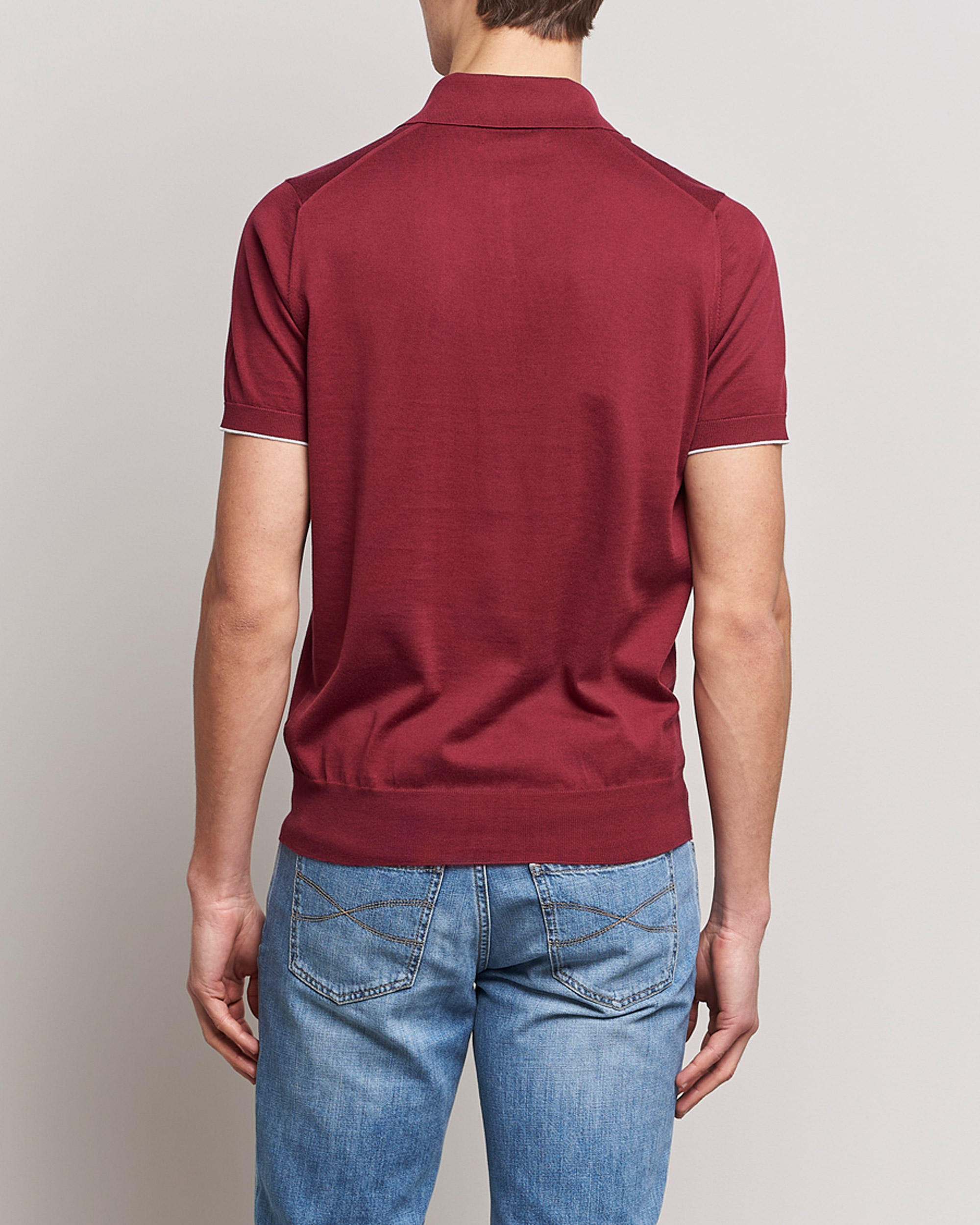 Men | Polo Shirts | Brunello Cucinelli | Short Sleeve Knitted Polo Burgundy