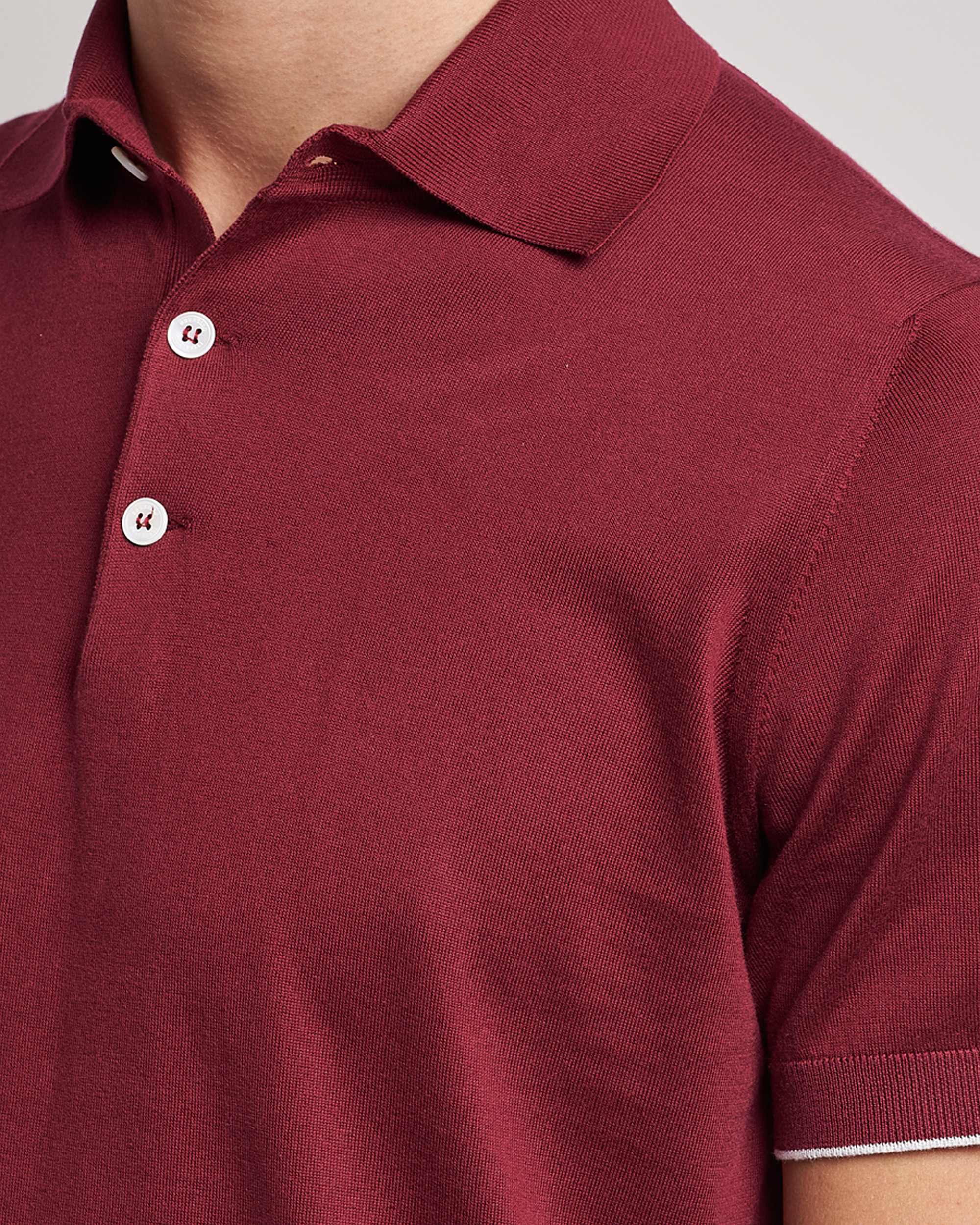 Men | Polo Shirts | Brunello Cucinelli | Short Sleeve Knitted Polo Burgundy