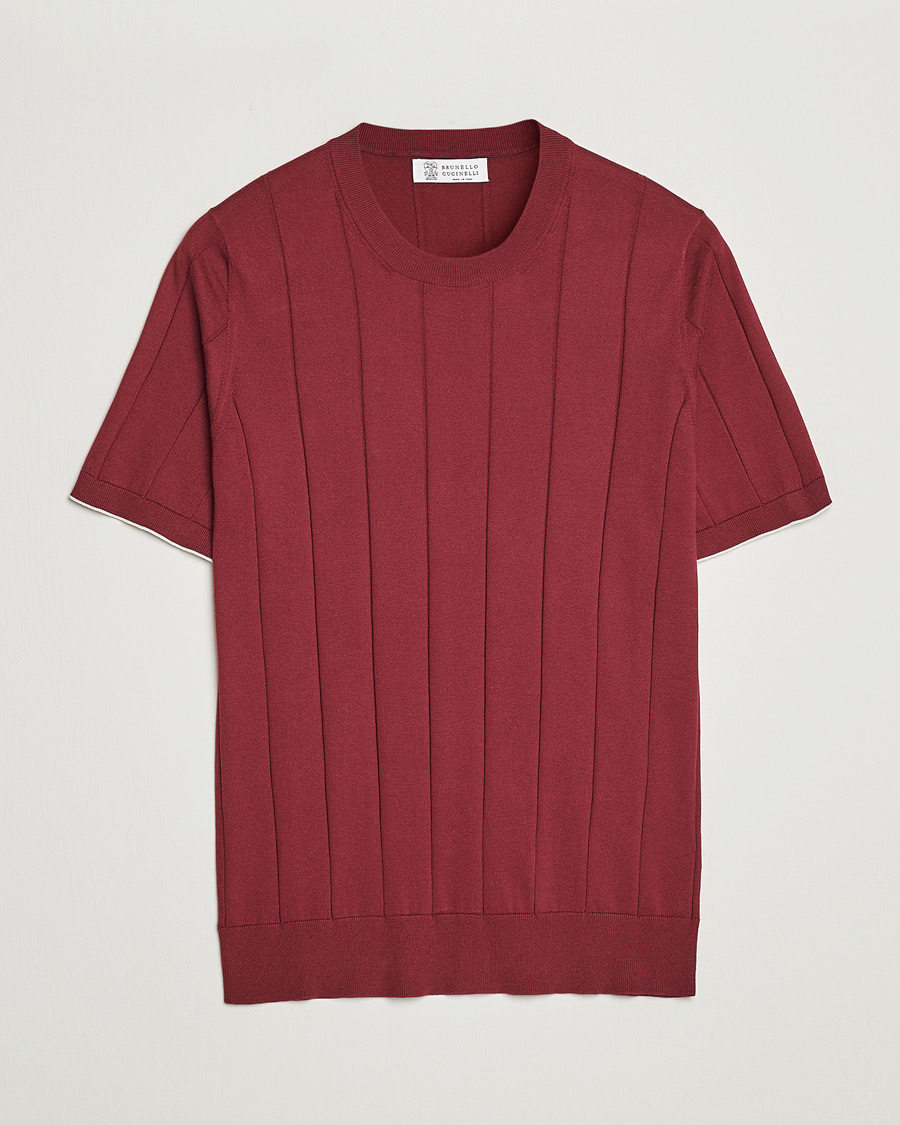 Men | T-Shirts | Brunello Cucinelli | Rib Knitted T-Shirt Burgundy