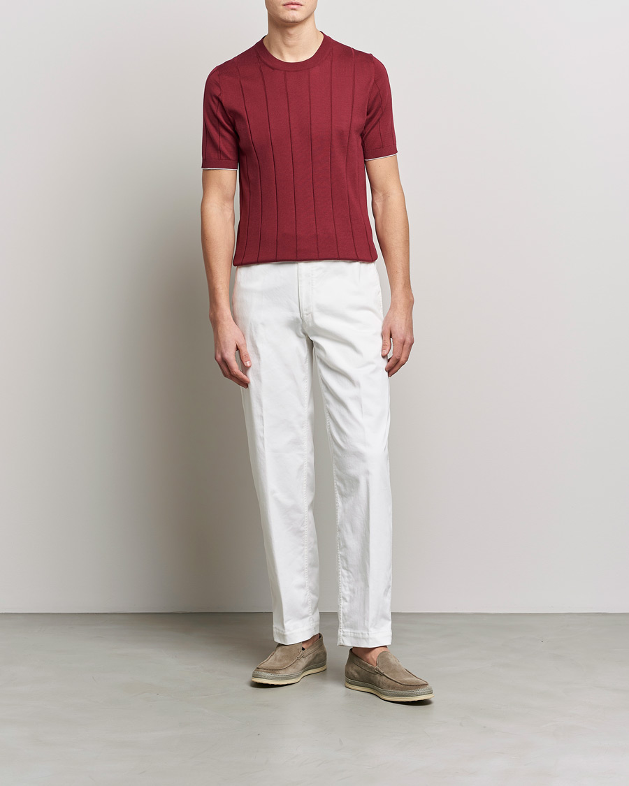 Men | T-Shirts | Brunello Cucinelli | Rib Knitted T-Shirt Burgundy