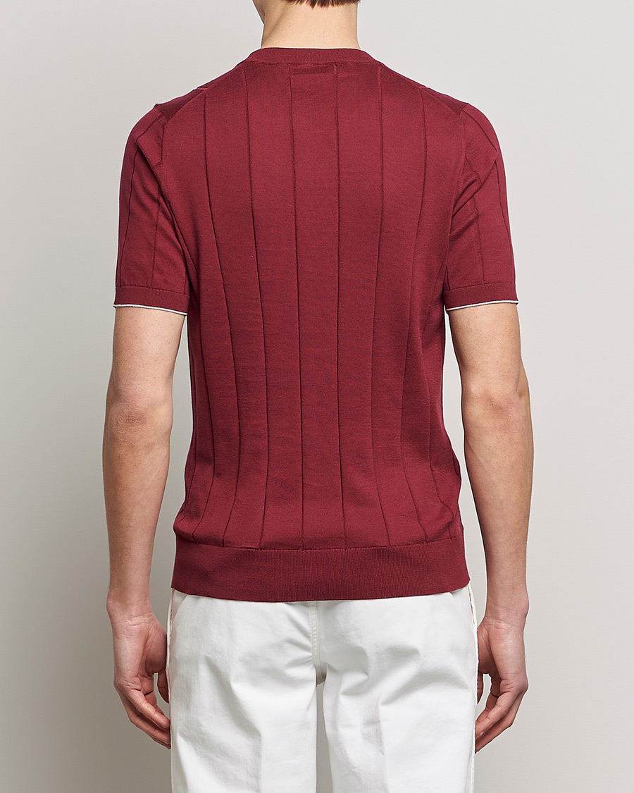 Men | T-Shirts | Brunello Cucinelli | Rib Knitted T-Shirt Burgundy