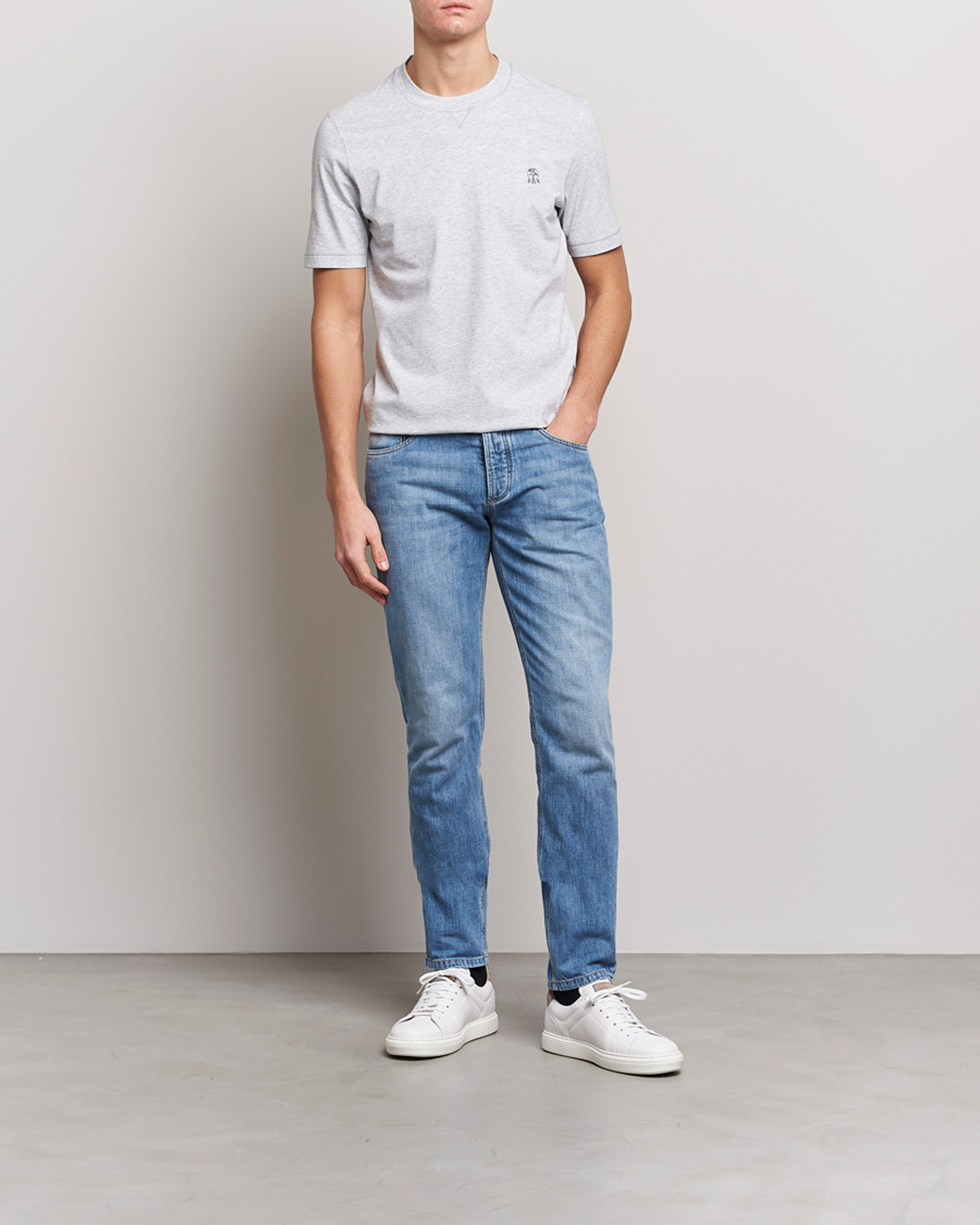 Men | T-Shirts | Brunello Cucinelli | Short Sleeve Logo T-shirt Light Grey