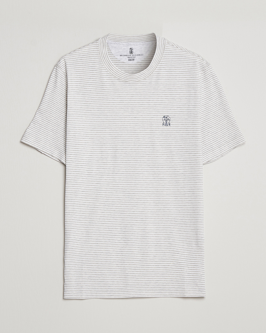 Men | T-Shirts | Brunello Cucinelli | Short Sleeve Striped T-Shirt Light Grey