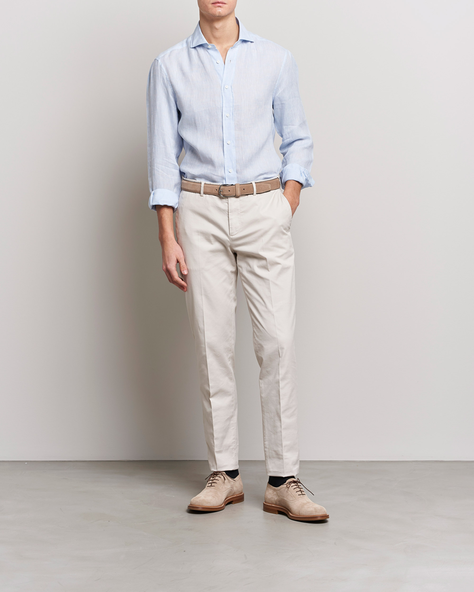 Men | Shirts | Brunello Cucinelli | Slim Fit Linen Sport Shirt Light Blue