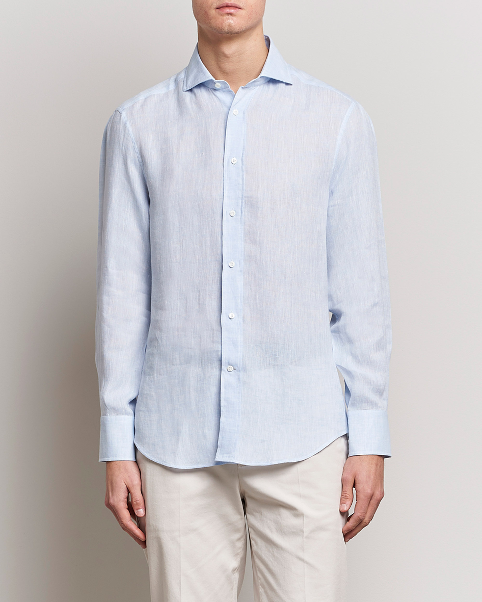 Men | The Linen Closet | Brunello Cucinelli | Slim Fit Linen Sport Shirt Light Blue