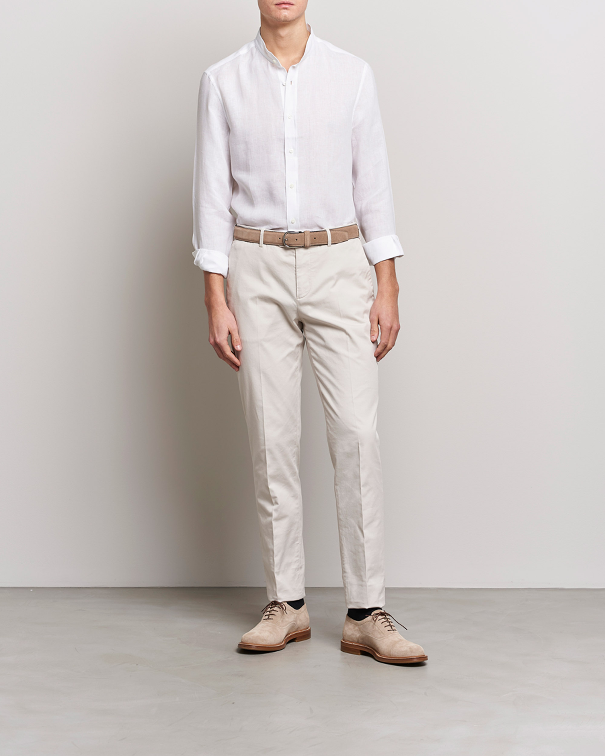 Men | Shirts | Brunello Cucinelli | Linen Guru Collar Shirt White