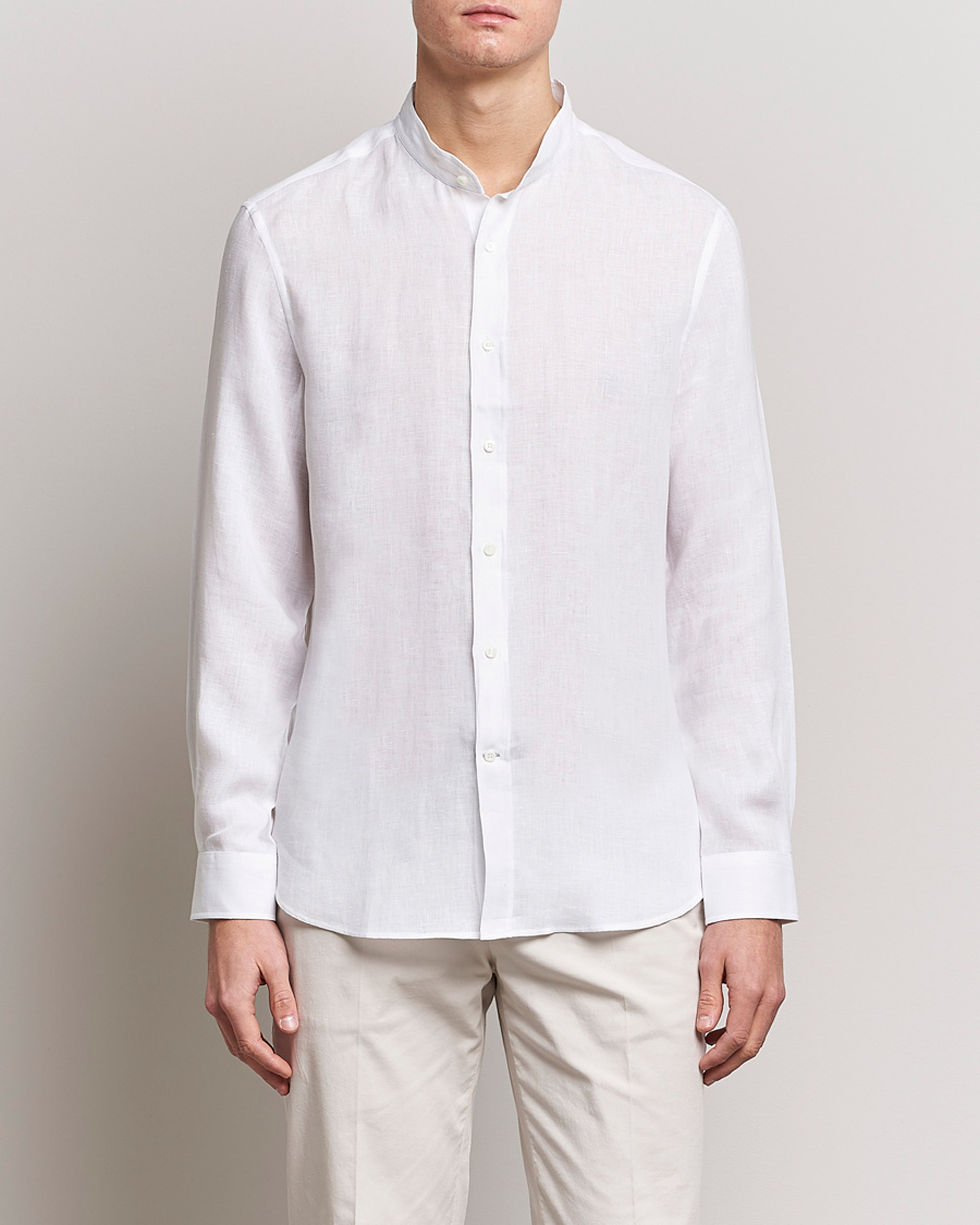 Men |  | Brunello Cucinelli | Linen Guru Collar Shirt White