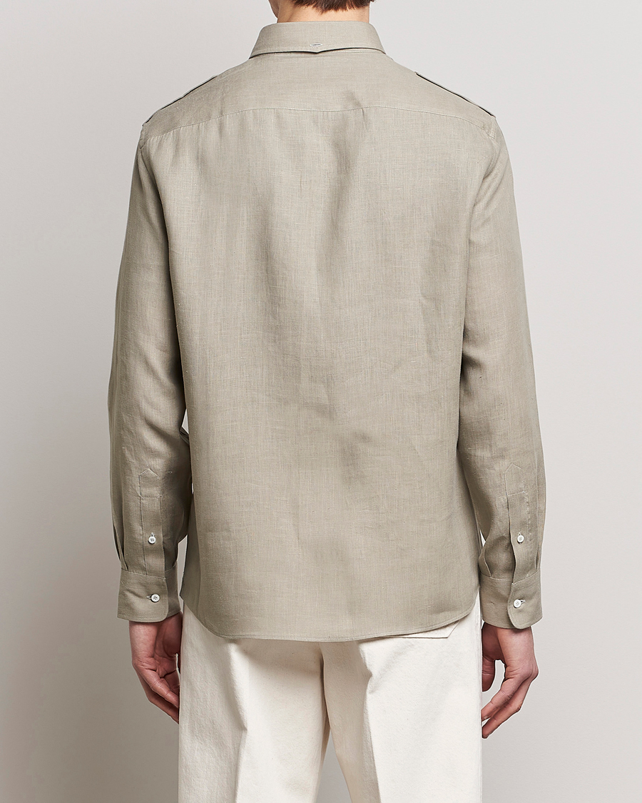 Men | Shirts | Brunello Cucinelli | Linen Canapa Safari Shirt Olive