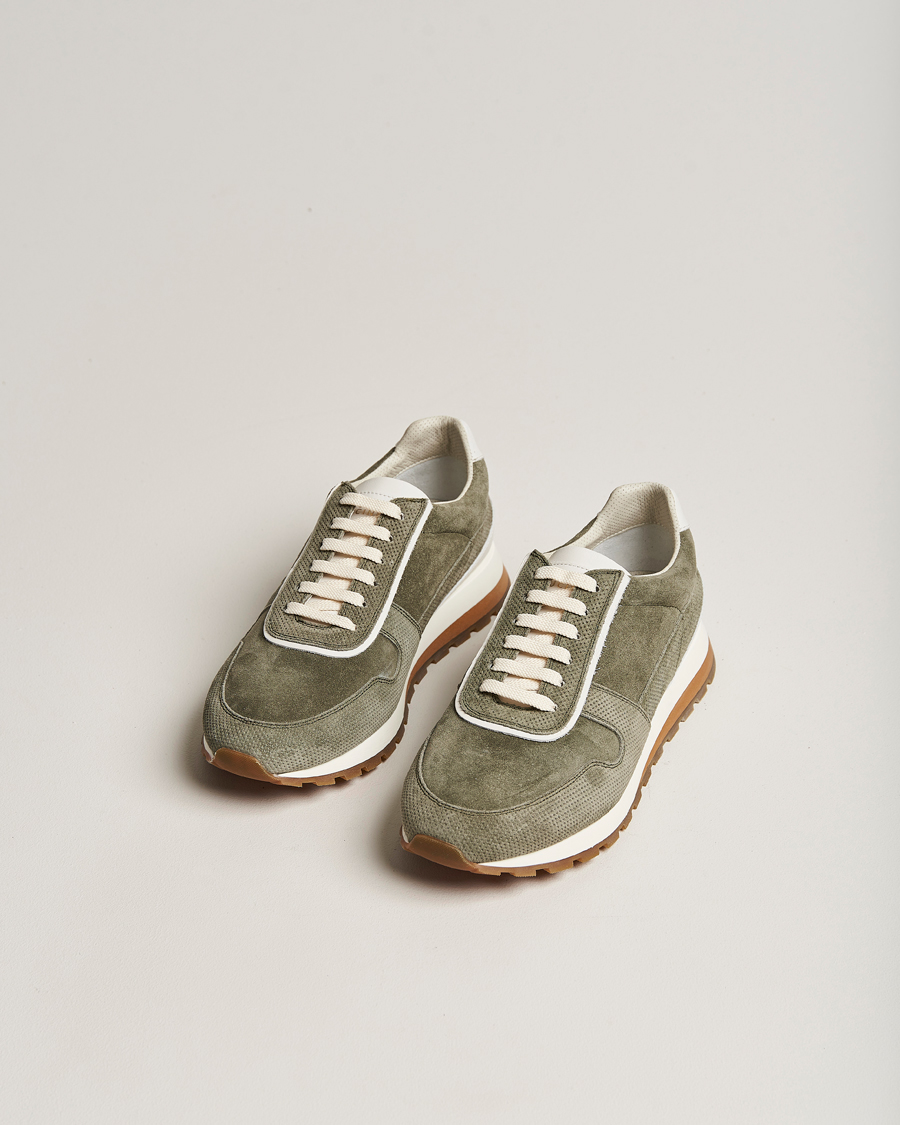 Men | Brunello Cucinelli Perforated Running Sneakers Olive | Brunello Cucinelli | Perforated Running Sneakers Olive