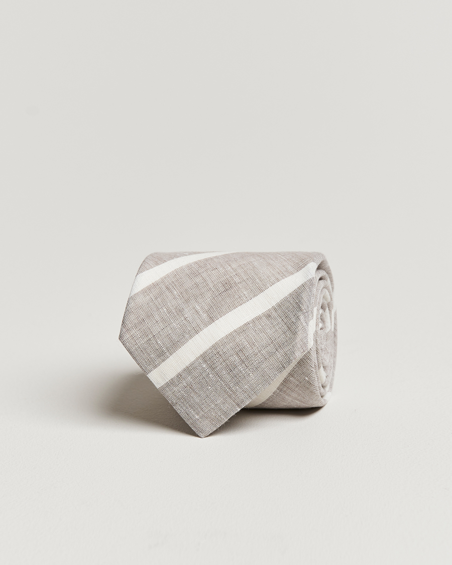 Men | Brunello Cucinelli Striped Linen Tie Beige/White | Brunello Cucinelli | Striped Linen Tie Beige/White