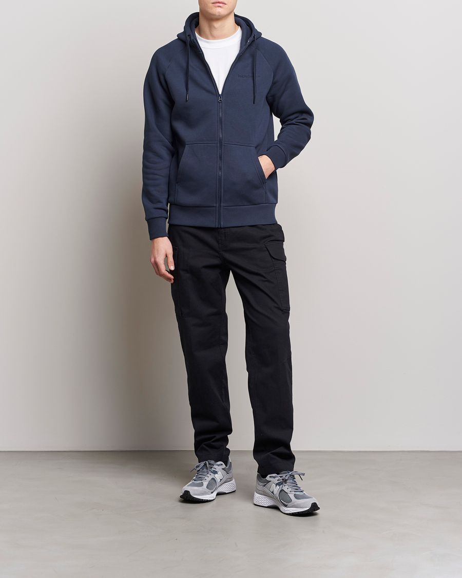 Men | Sweaters & Knitwear | Peak Performance | Original Logo Full Zip Hoodie Blue Shadow