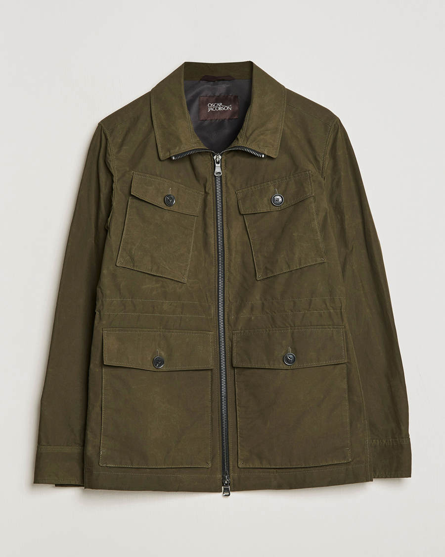 Men | Coats & Jackets | Oscar Jacobson | Balder Waxed Field Jacket Dark Green
