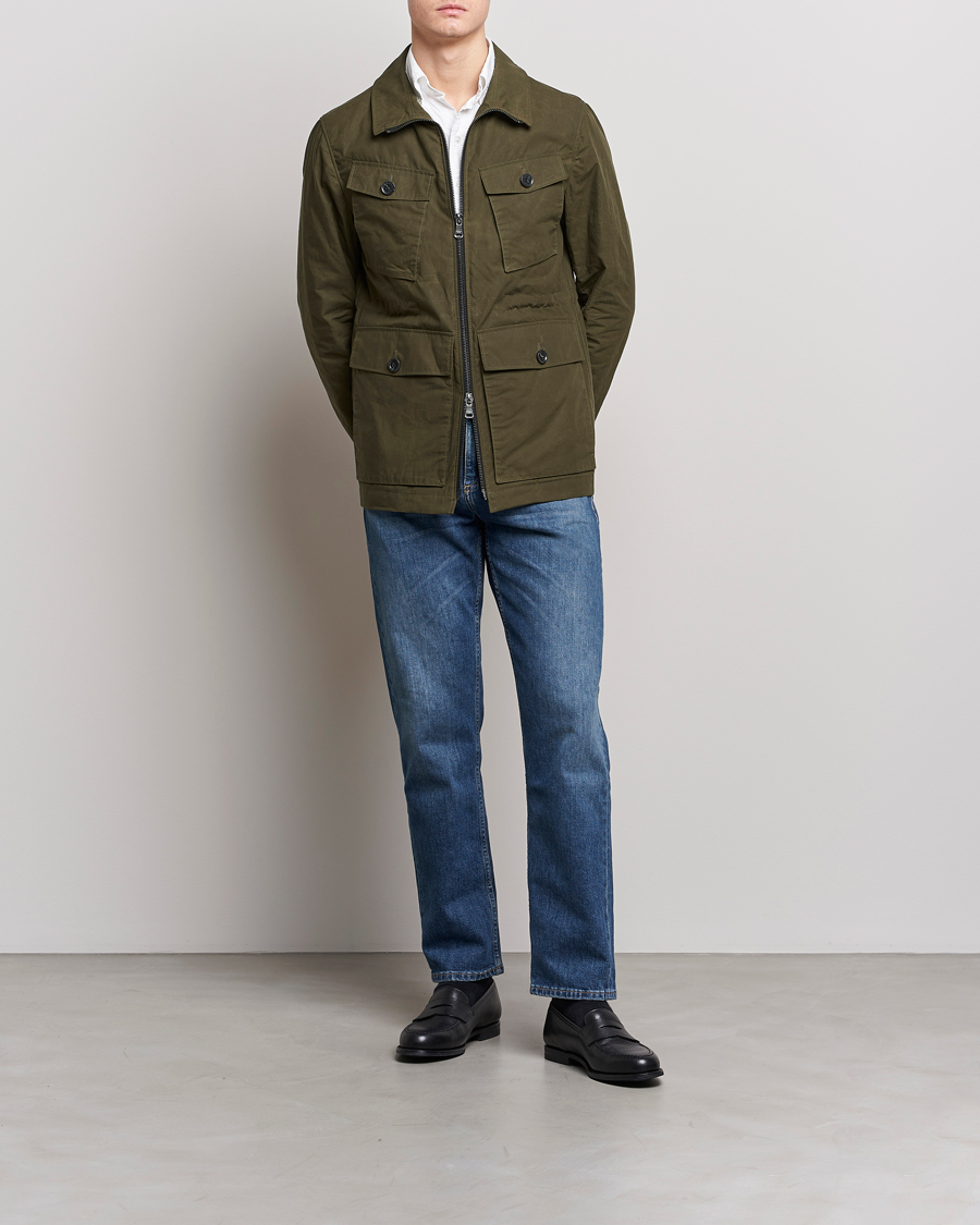 Men | Coats & Jackets | Oscar Jacobson | Balder Waxed Field Jacket Dark Green