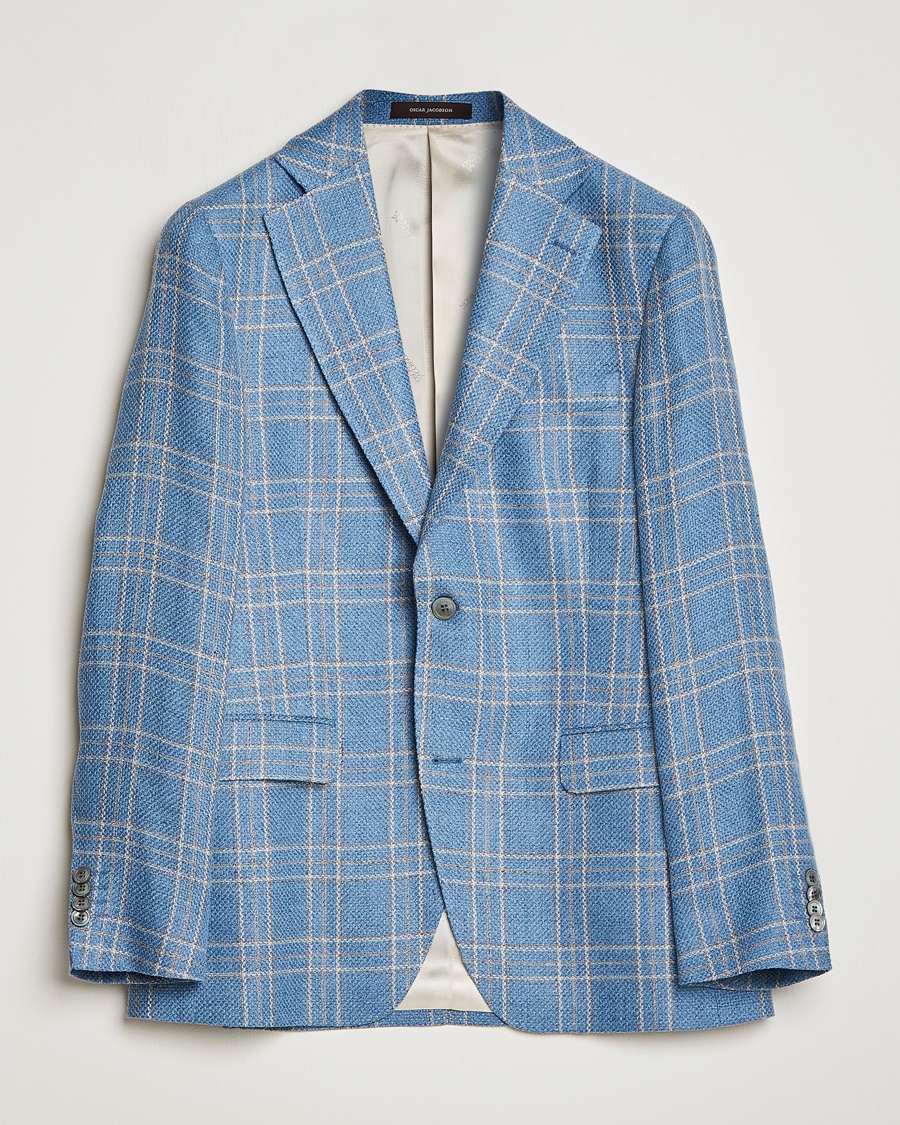 Men | Blazers | Oscar Jacobson | Fogerty Soft Cotton/Linen/Wool Blazer Light Blue