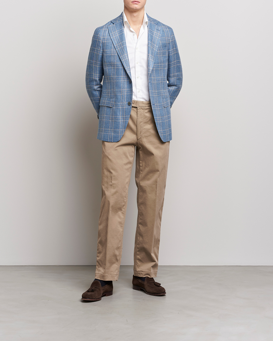 Men | Blazers | Oscar Jacobson | Fogerty Soft Cotton/Linen/Wool Blazer Light Blue