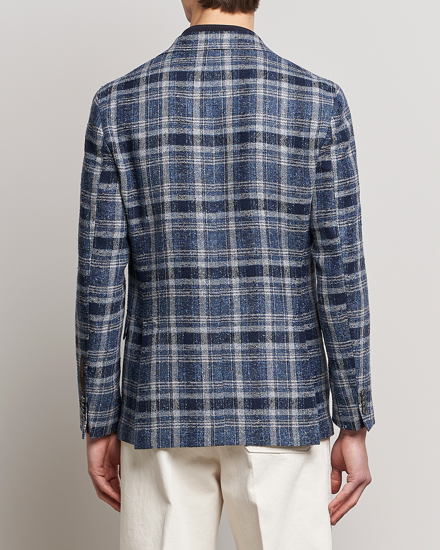 Men | Blazers | Oscar Jacobson | Ferry Soft Checked Linen Blazer Blue