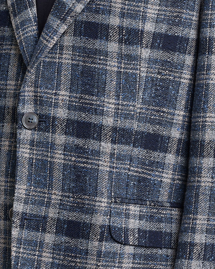Men | Blazers | Oscar Jacobson | Ferry Soft Checked Linen Blazer Blue
