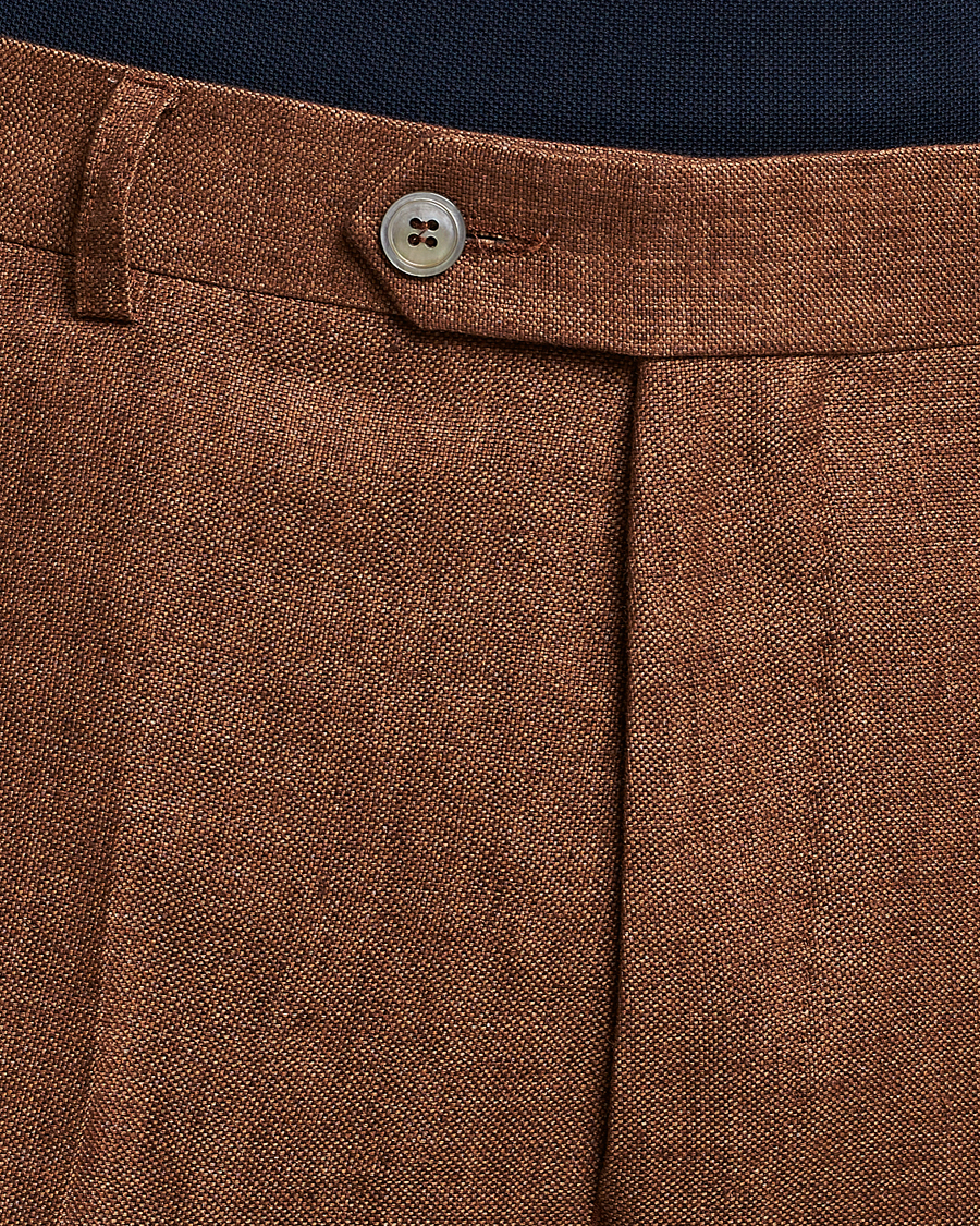 Men | Trousers | Oscar Jacobson | Denz Linen Trousers Brown