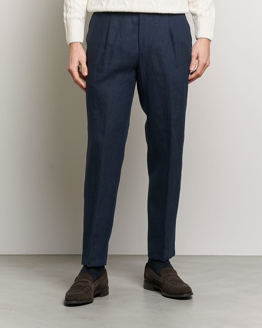 Men |  | Oscar Jacobson | Delon Linen Trousers Navy