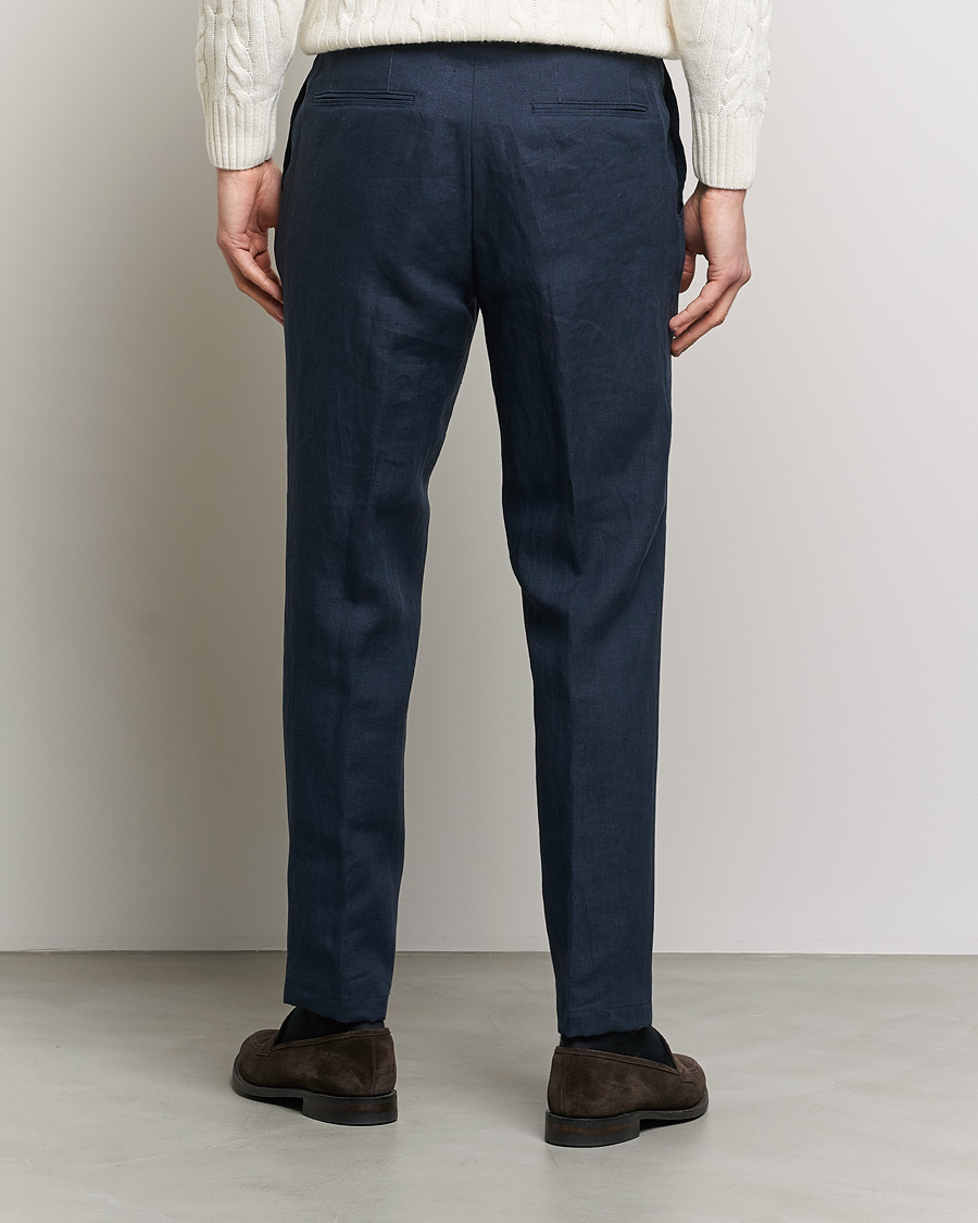 Men | Trousers | Oscar Jacobson | Delon Linen Trousers Navy