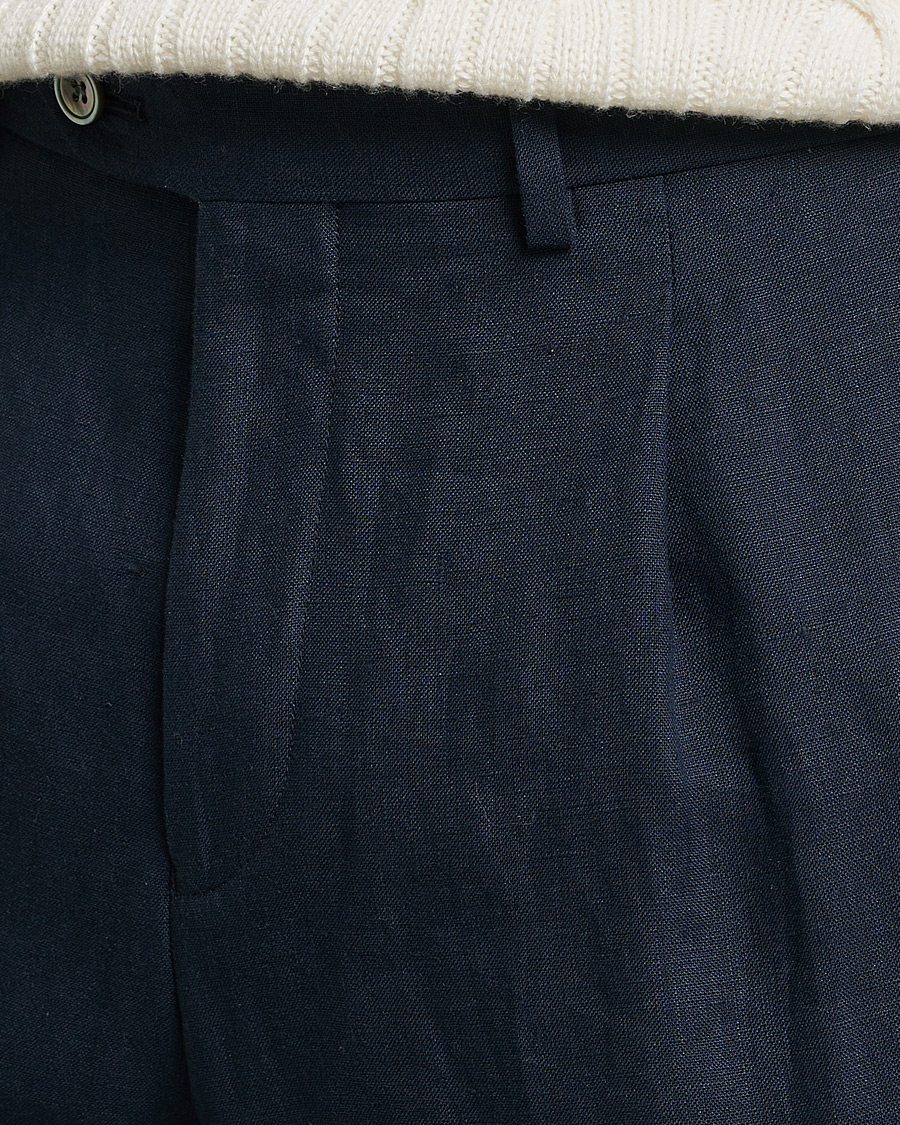 Men | Trousers | Oscar Jacobson | Delon Linen Trousers Navy