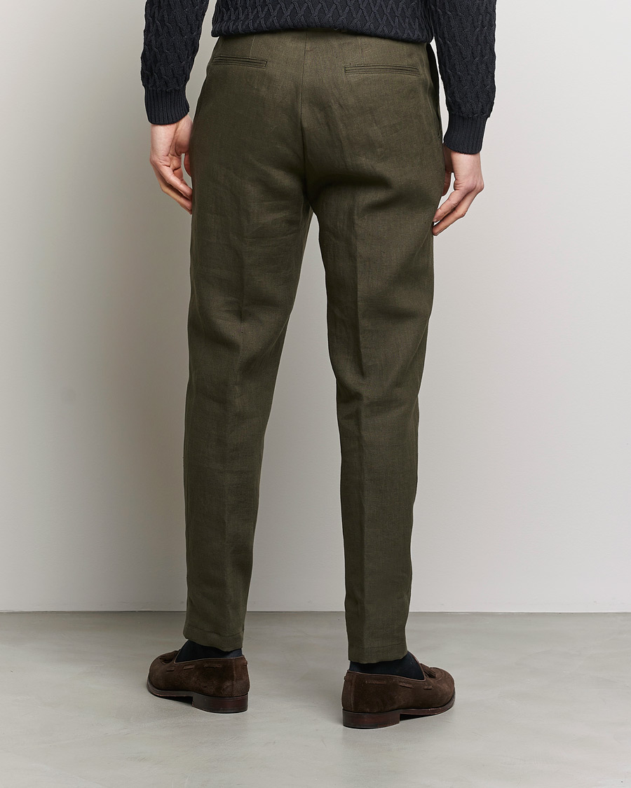 Men | Trousers | Oscar Jacobson | Delon Linen Trousers Dark Green