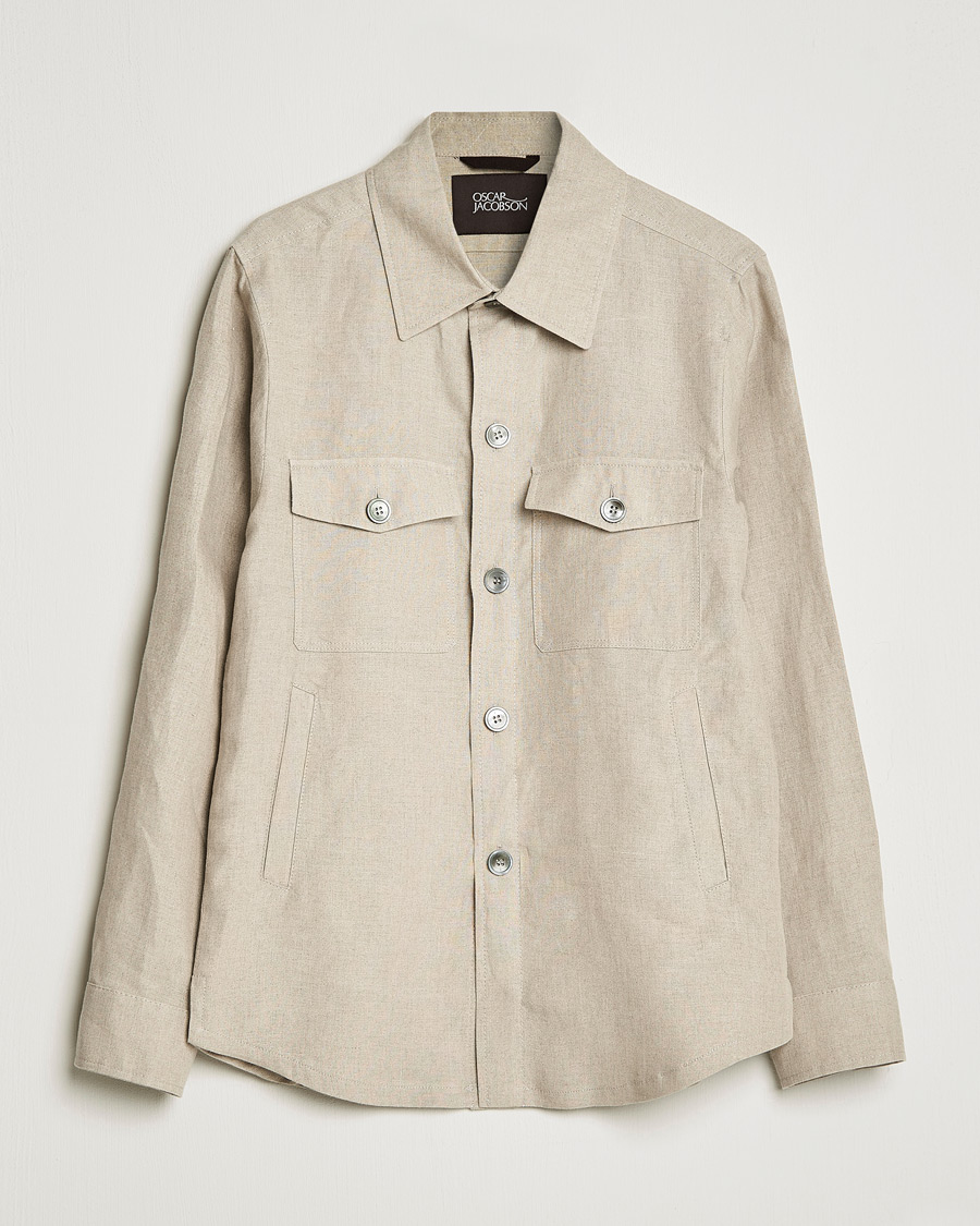 Men | Shirts | Oscar Jacobson | Maverick Linen Shirt Jacket Beige
