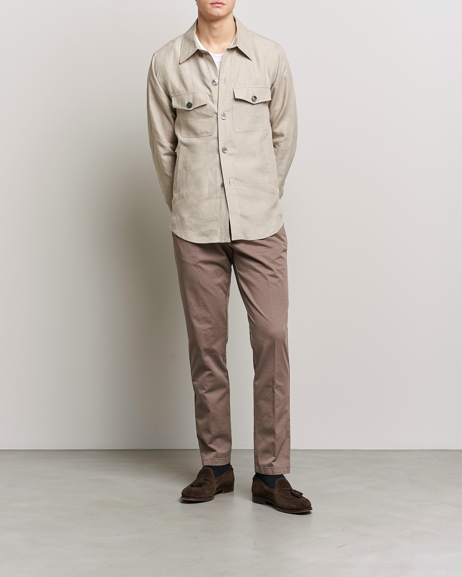 Men | Shirts | Oscar Jacobson | Maverick Linen Shirt Jacket Beige