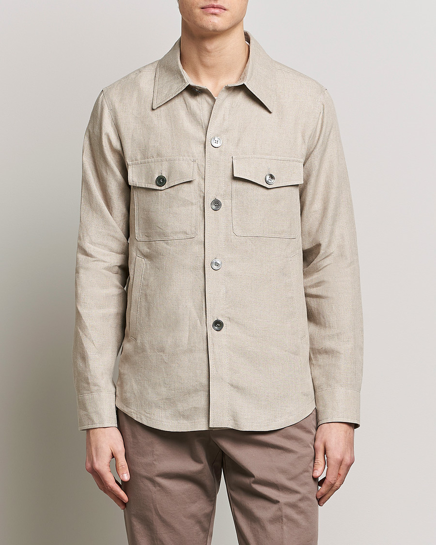 Men | Shirts | Oscar Jacobson | Maverick Linen Shirt Jacket Beige