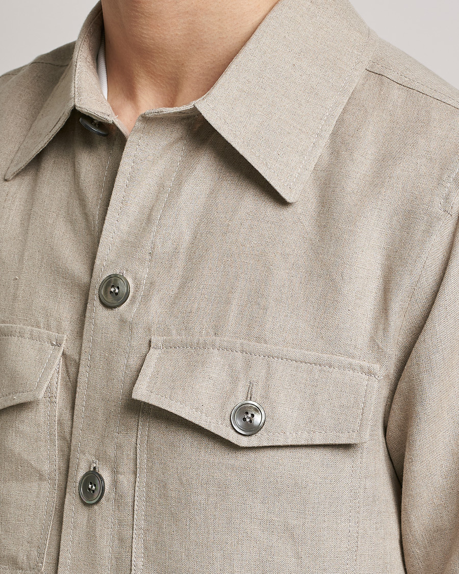Men | Shirts | Oscar Jacobson | Maverick Linen Shirt Jacket Beige