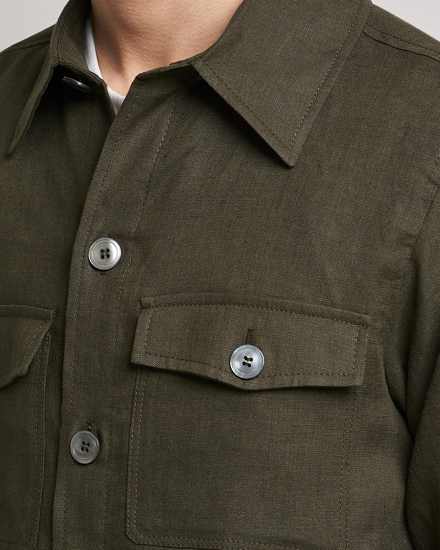 Oscar Jacobson Maverick Linen Shirt Jacket Dark Green at CareOfCarl.com