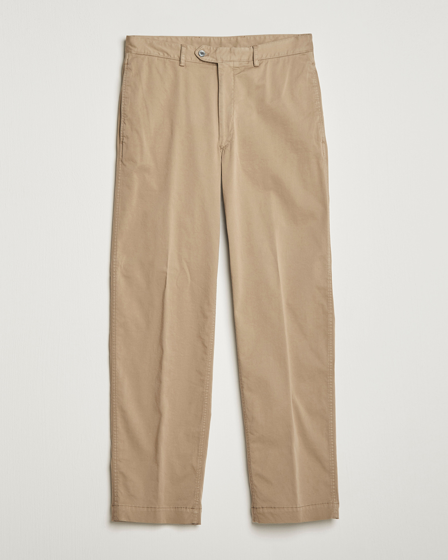 Men | Trousers | Oscar Jacobson | Tanker Pleat Cotton Trousers Beige