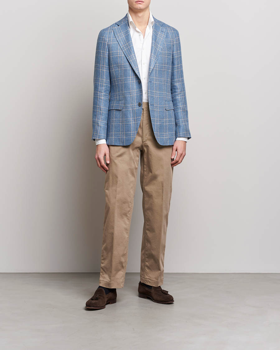 Men | Trousers | Oscar Jacobson | Tanker Pleat Cotton Trousers Beige