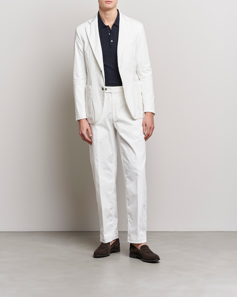 Men | Trousers | Oscar Jacobson | Tanker Pleat Cotton Trousers Off White