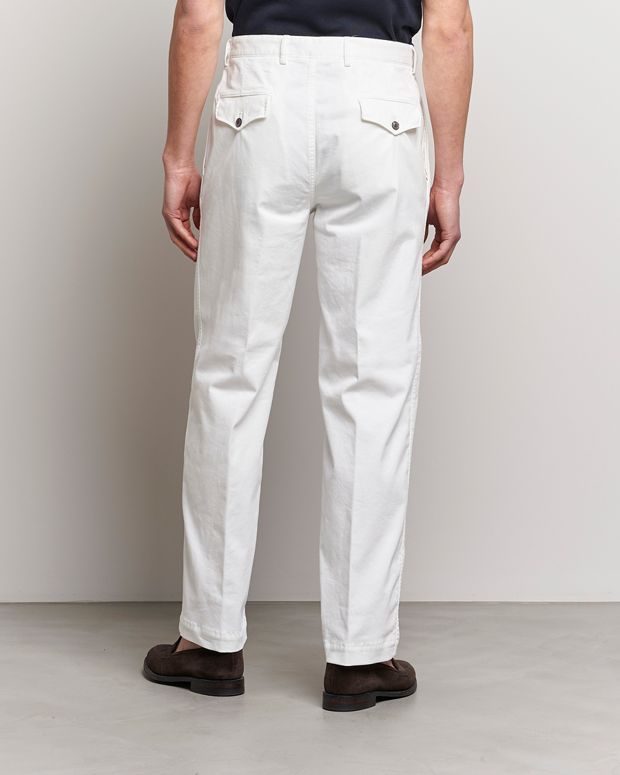 Oscar Jacobson Tanker Pleat Cotton Trousers Off White at