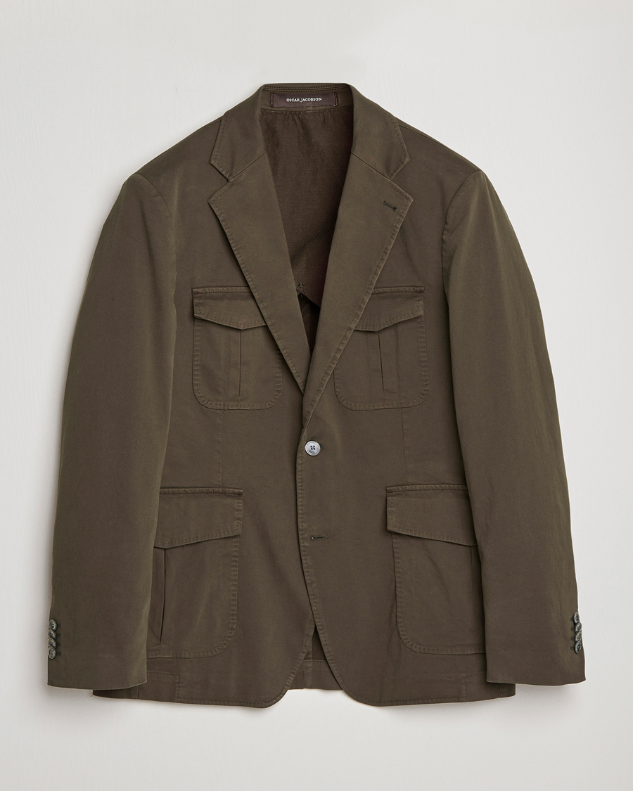 Men | Blazers | Oscar Jacobson | Friso Cotton Safari Blazer Dark Green