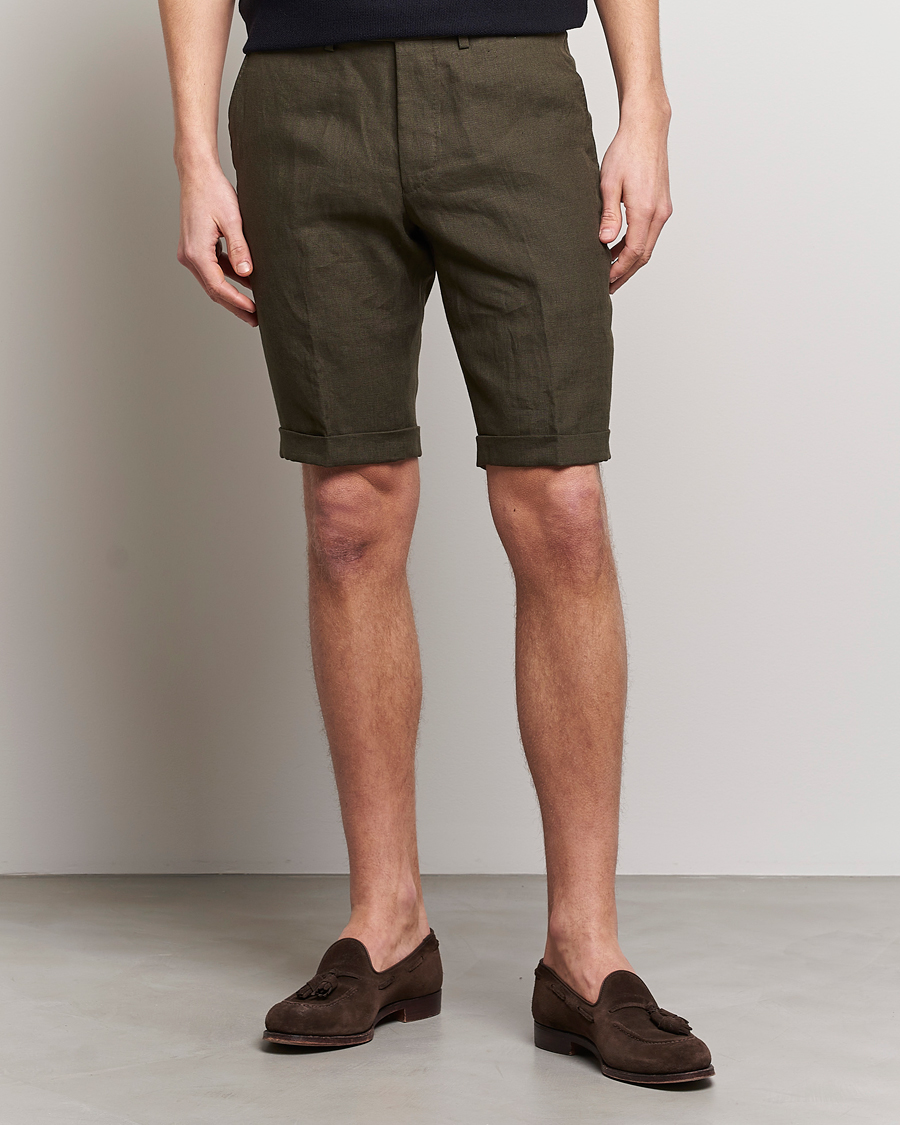 Men | Linen Shorts | Oscar Jacobson | Declan Linen Shorts Dark Green