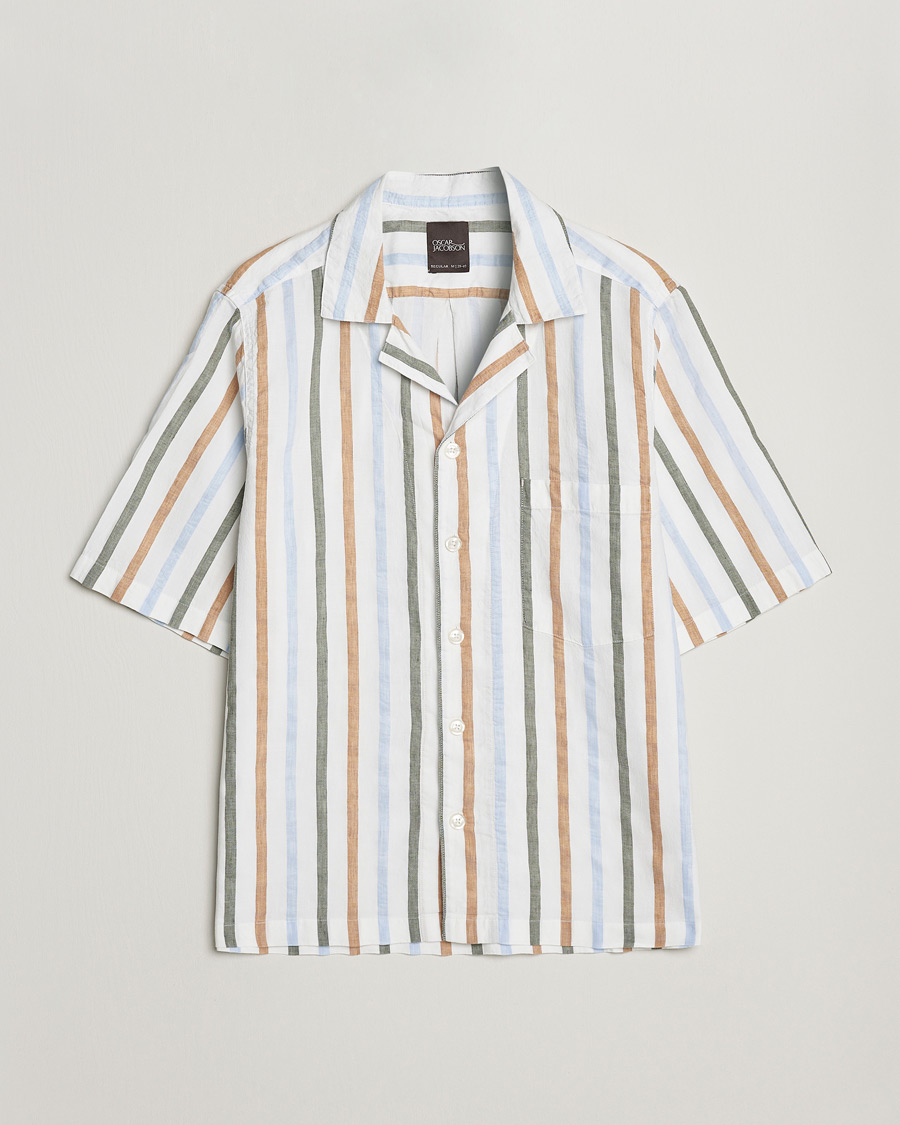 Men | Shirts | Oscar Jacobson | Cuban Short Sleeve Multi Stripe Shirt White