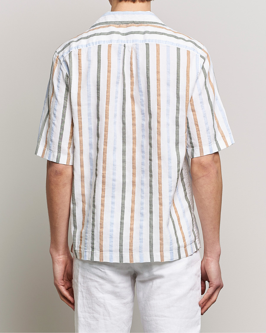 Men | Shirts | Oscar Jacobson | Cuban Short Sleeve Multi Stripe Shirt White