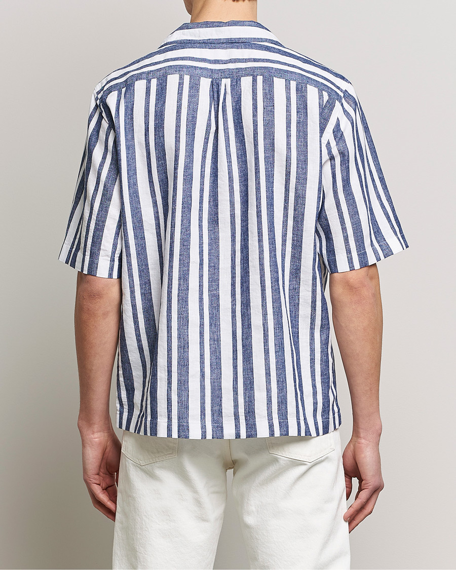 Men | Shirts | Oscar Jacobson | Cuban Short Sleeve Riviera Stripe Shirt White