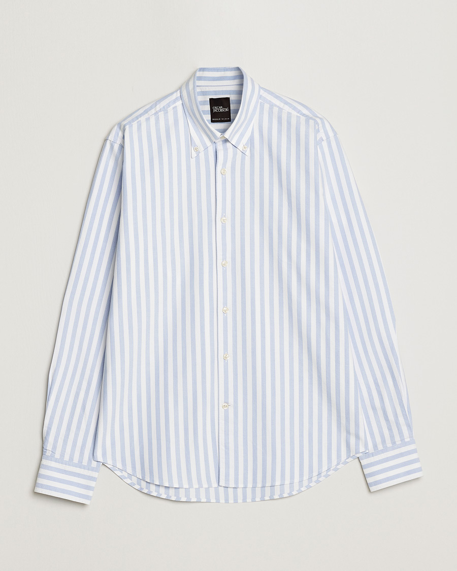 Men | Shirts | Oscar Jacobson | Regular Fit Button Down Striped Oxford Shirt Blue